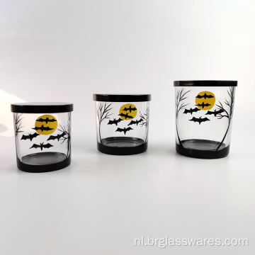 Halloween geschenk glazen kaarsenpot met zwart metalen deksel